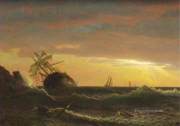 150の主題の芸術作品 Painting - BEACHED SHIP アメリカのアルバート・ビアシュタットの海洋風景